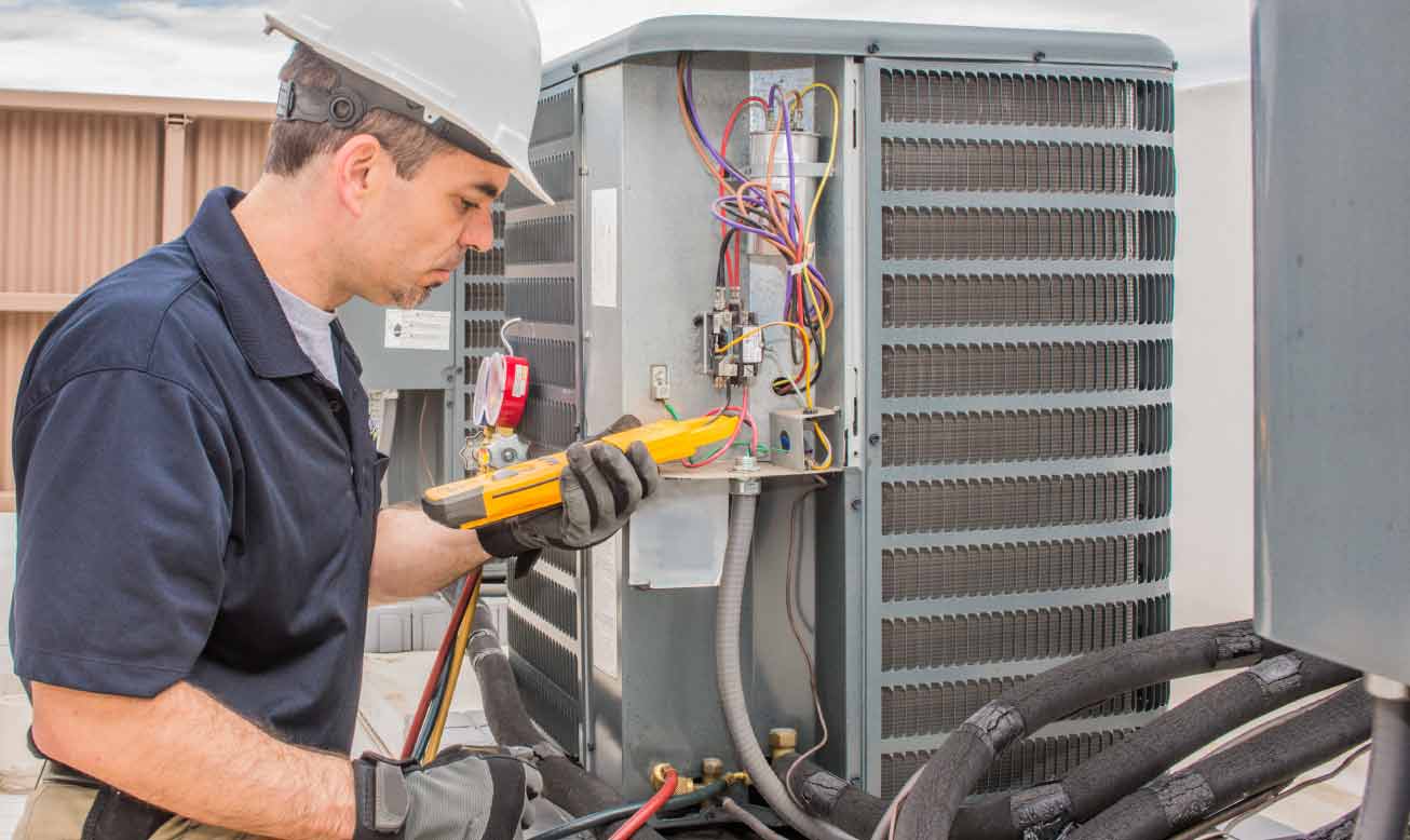 service-type - air conditioning technician - testing outdoor ac unit
